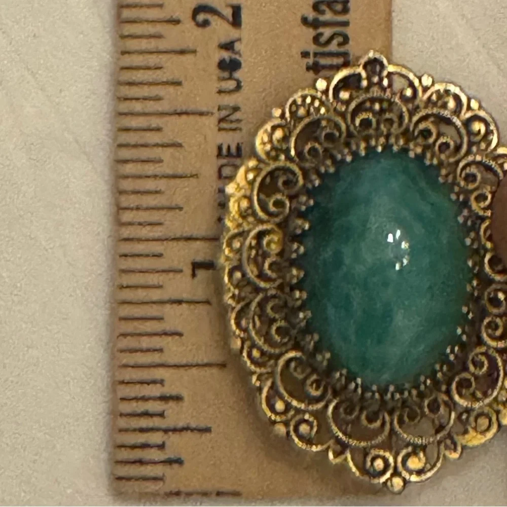 Victorian Goldette Filigree Turquoise Pecking Glass Pendant/Brooch